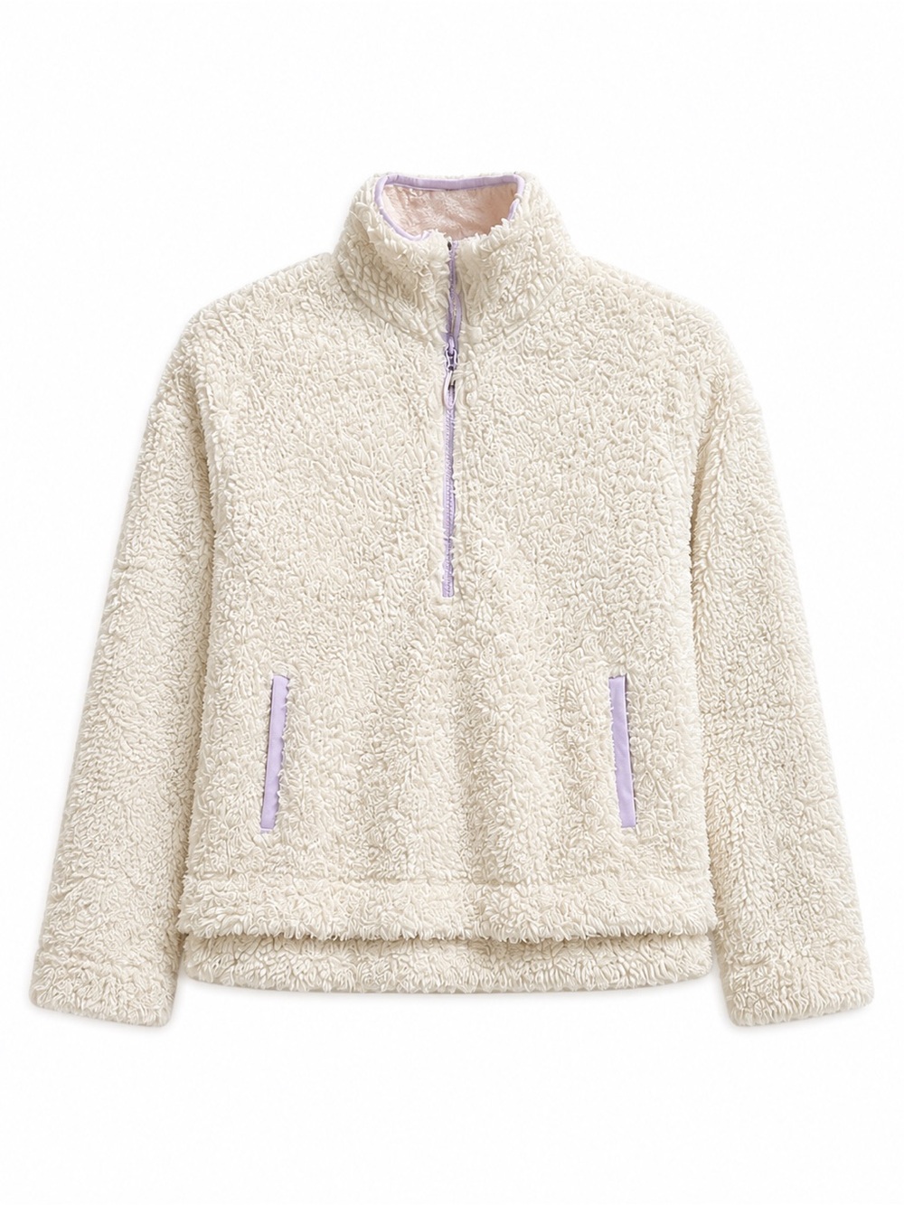 Anthropologie Saturday Sunday Sherpa Bell Sleeve Quarter Zip M Purple Trim